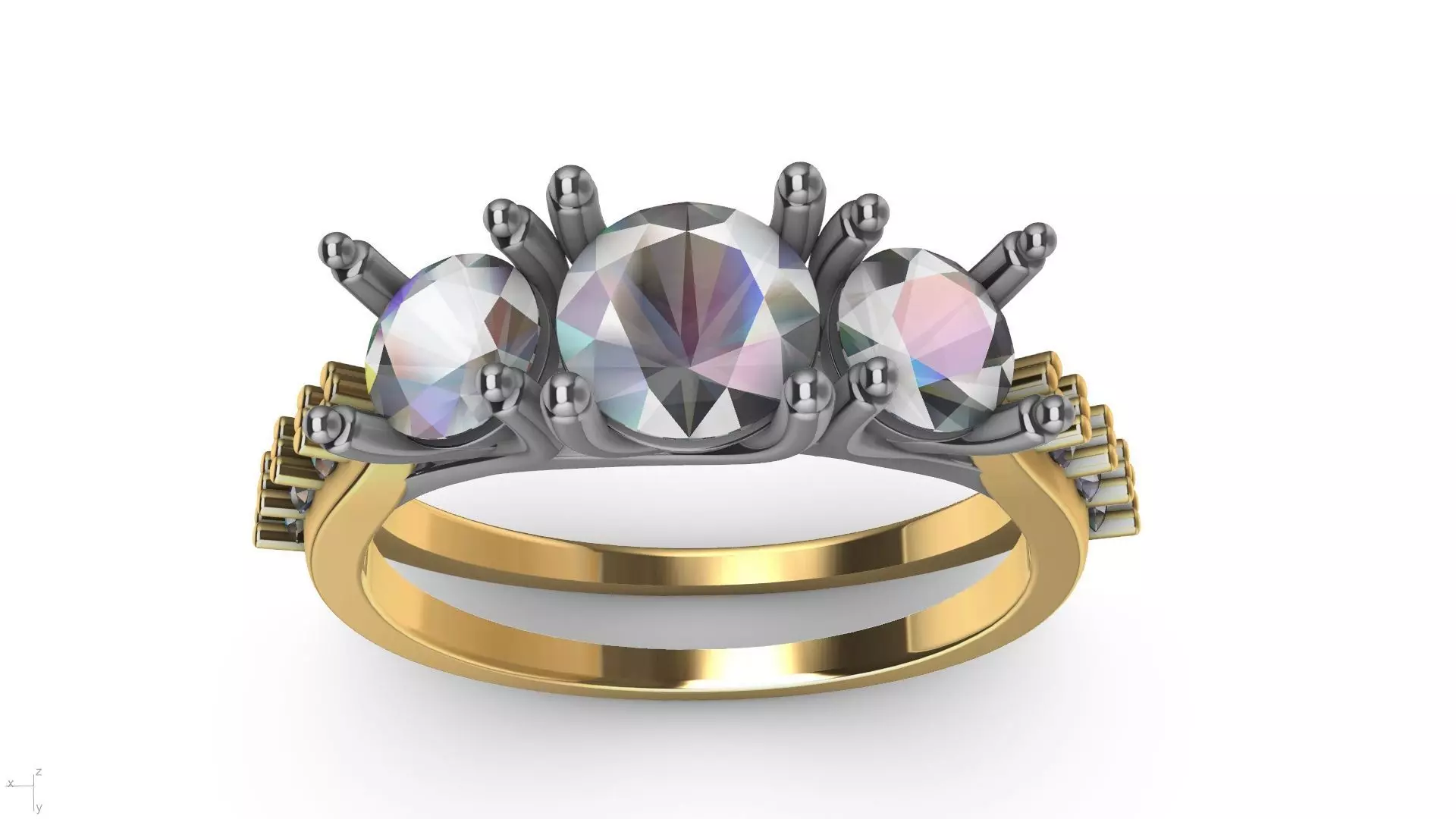 3 stone diamond shank ring stl verified 3D print model_0