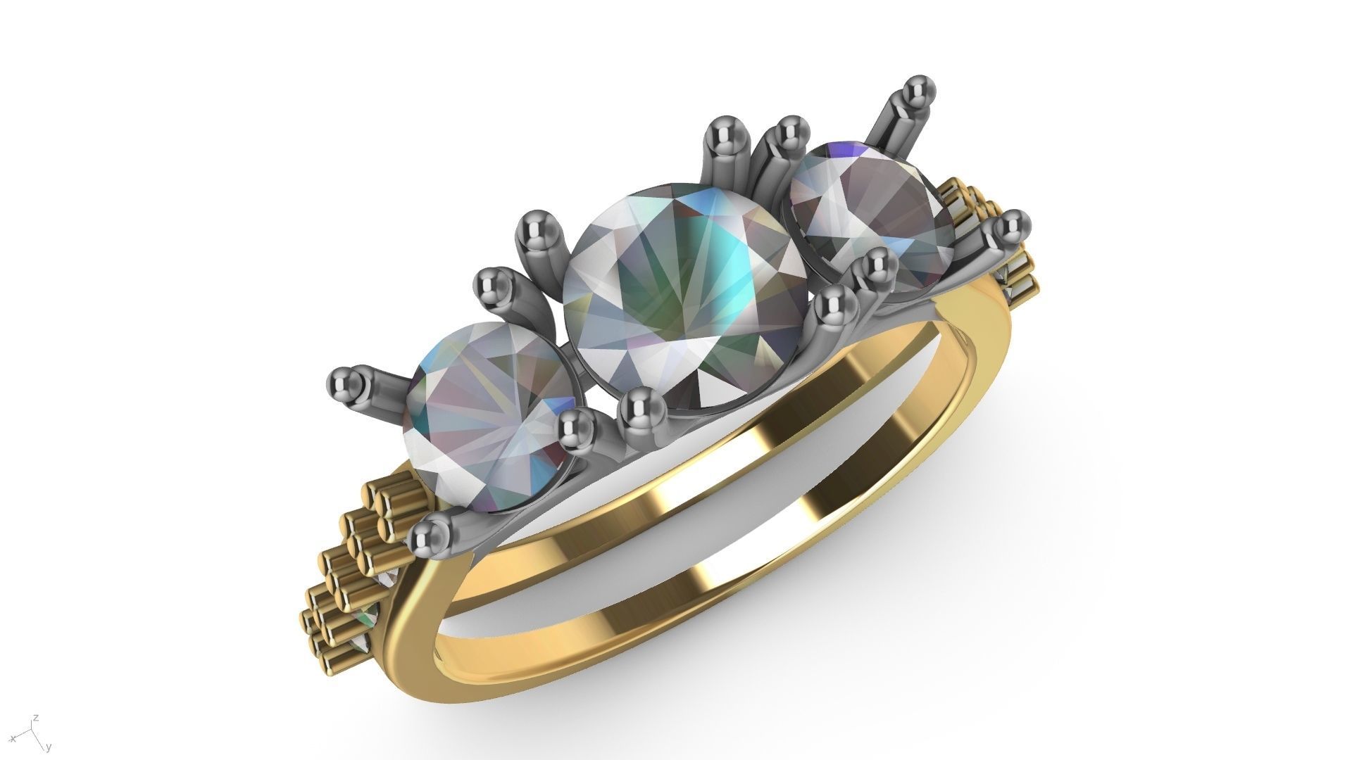 3 stone diamond shank ring stl verified 3D print model_3