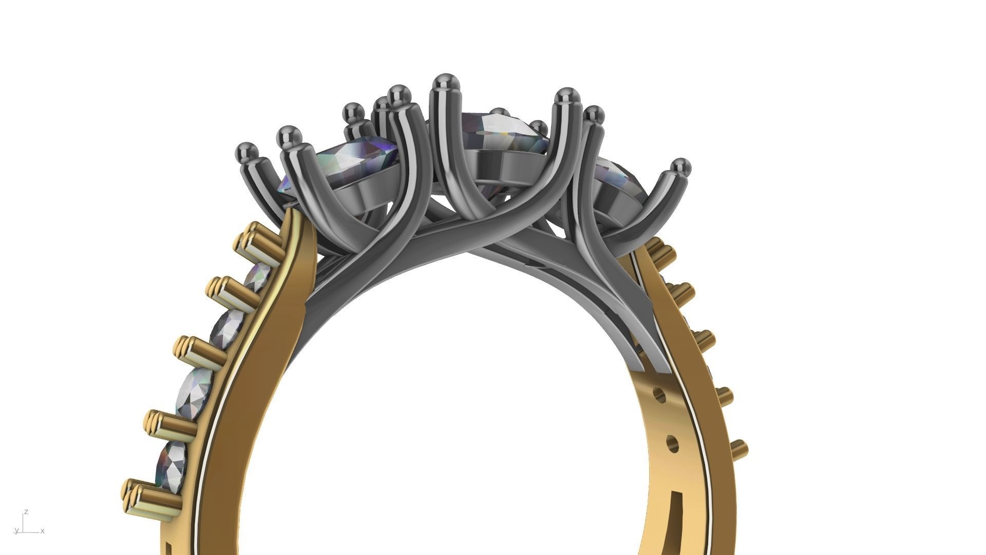 3 stone diamond shank ring stl verified 3D print model_1