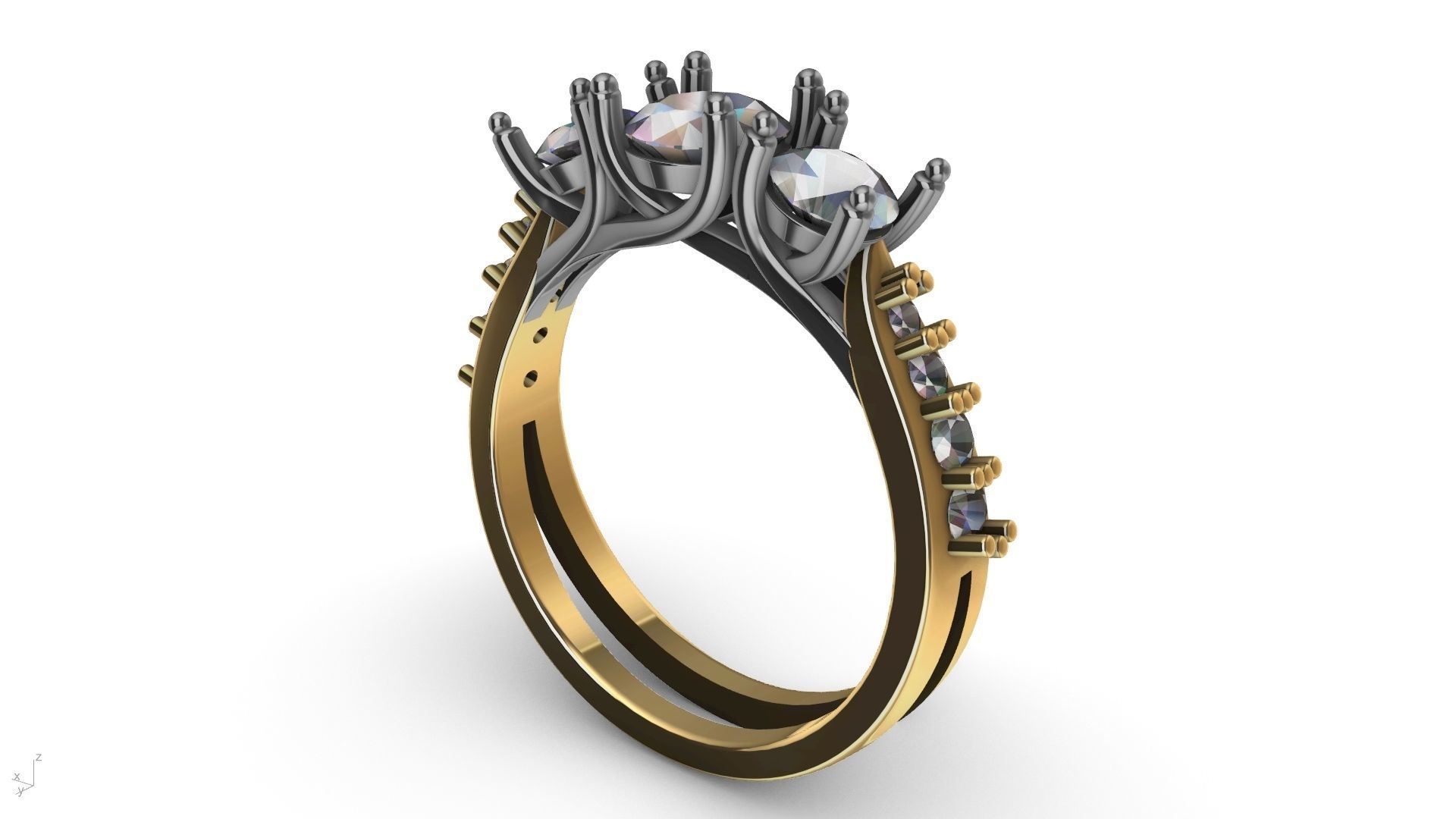 3 stone diamond shank ring stl verified 3D print model_18