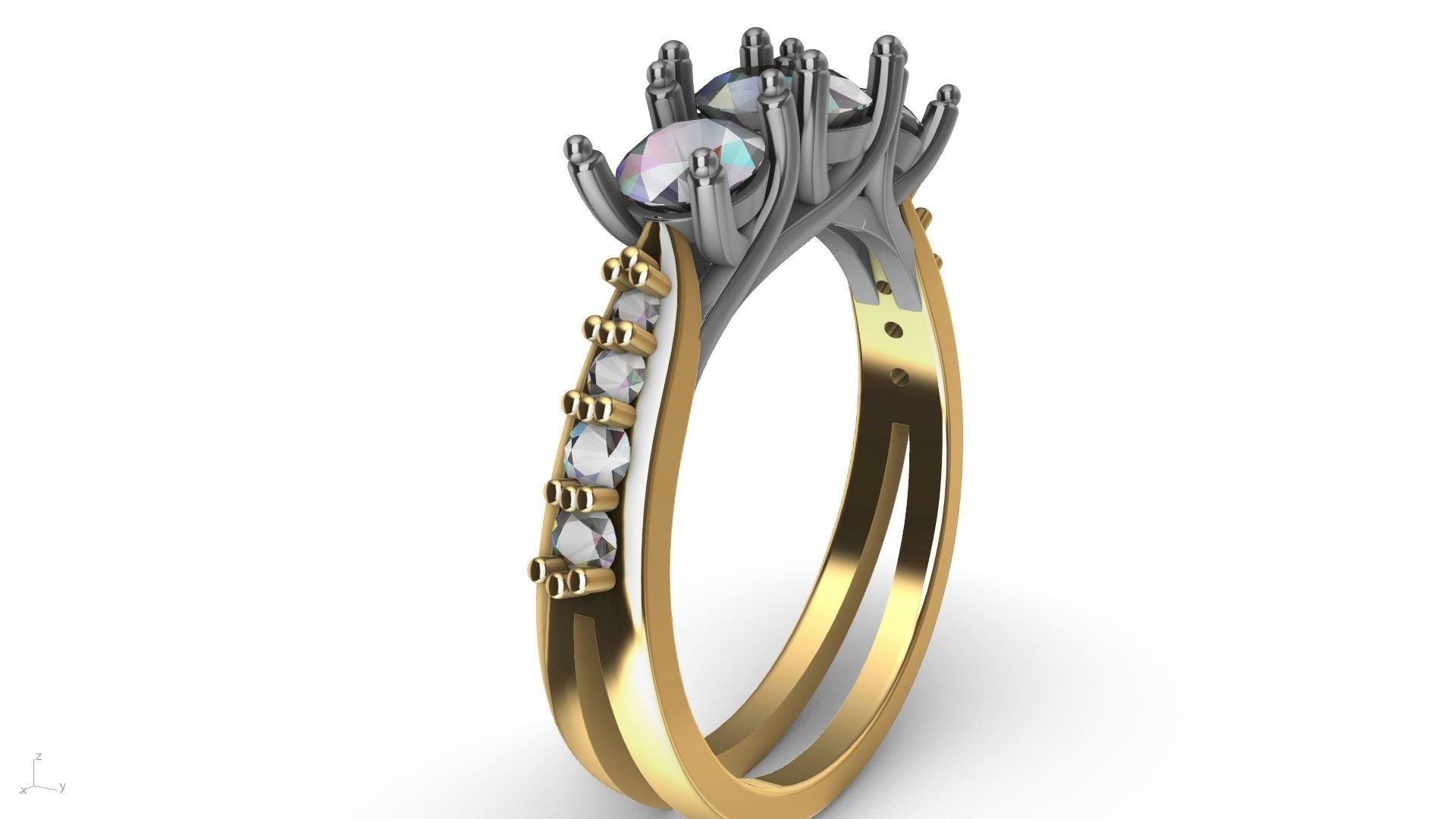 3 stone diamond shank ring stl verified 3D print model_9