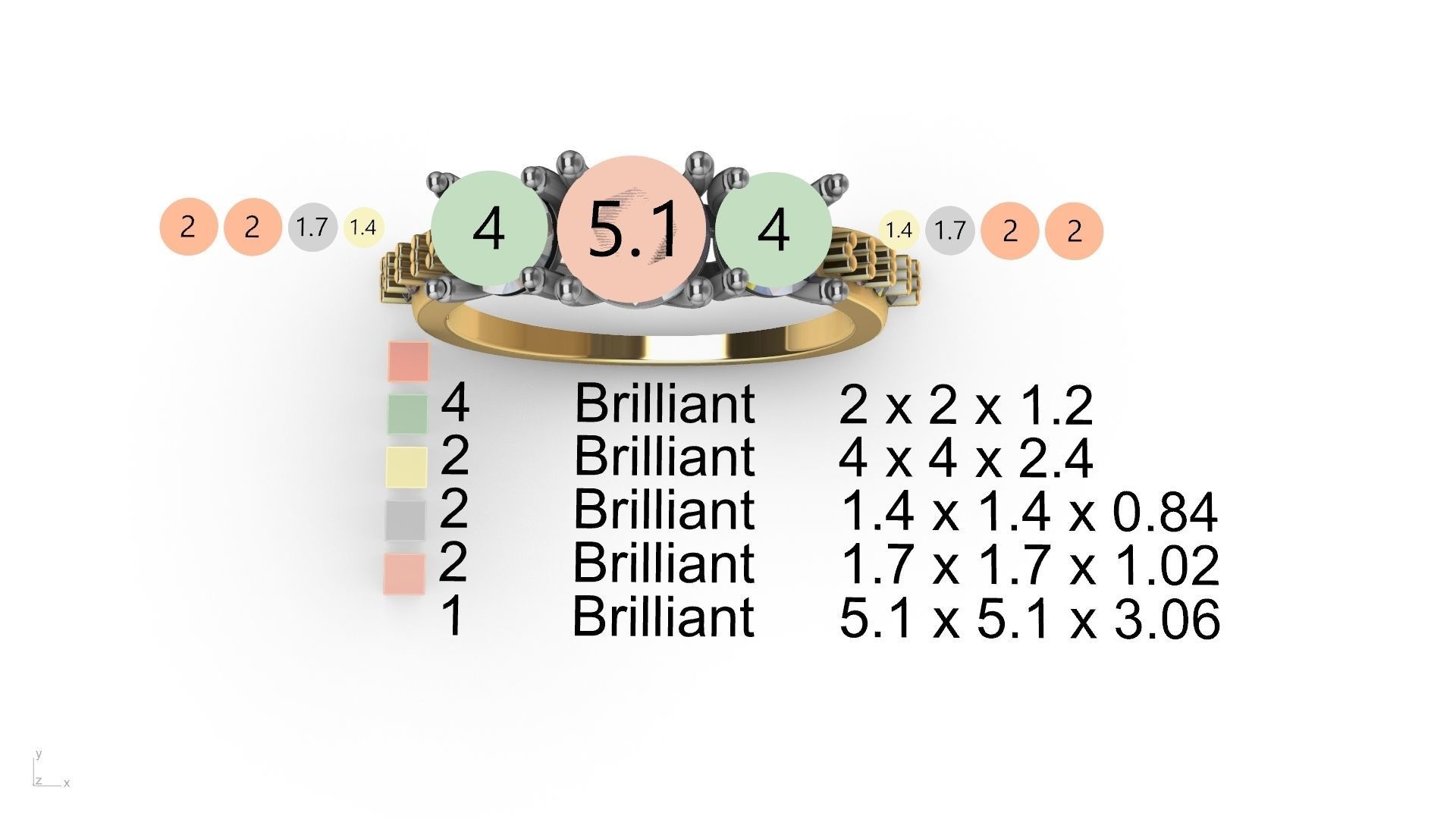 3 stone diamond shank ring stl verified 3D print model_10