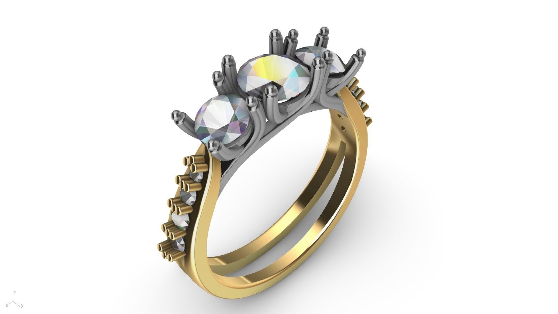 3 stone diamond shank ring stl verified 3D print model_17