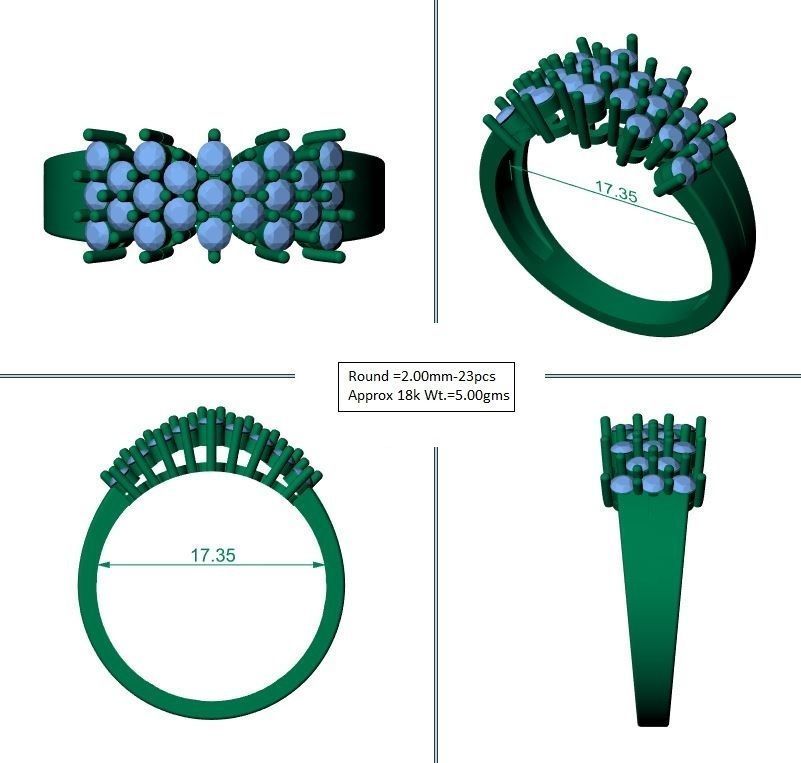 Ring with diamonds 18k approx 3D print model_1