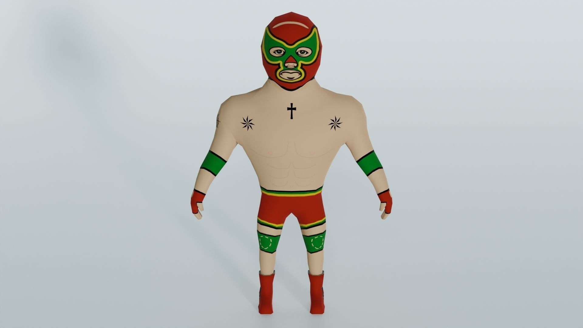 Cartoon Wrestling Character 02 Rigged Low-poly 3D model_1