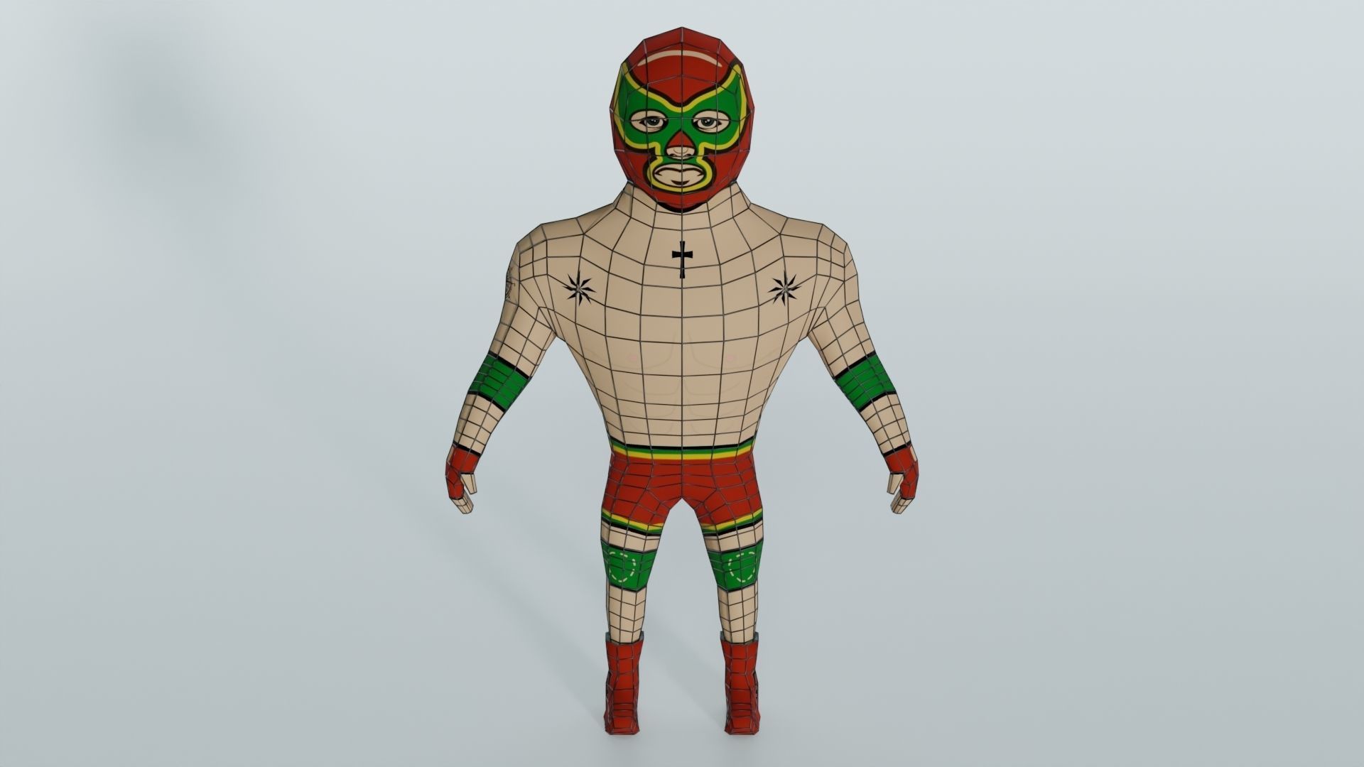 Cartoon Wrestling Character 02 Rigged Low-poly 3D model_4