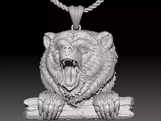 Bear trunk pendant  gold printable jewelry 3D model