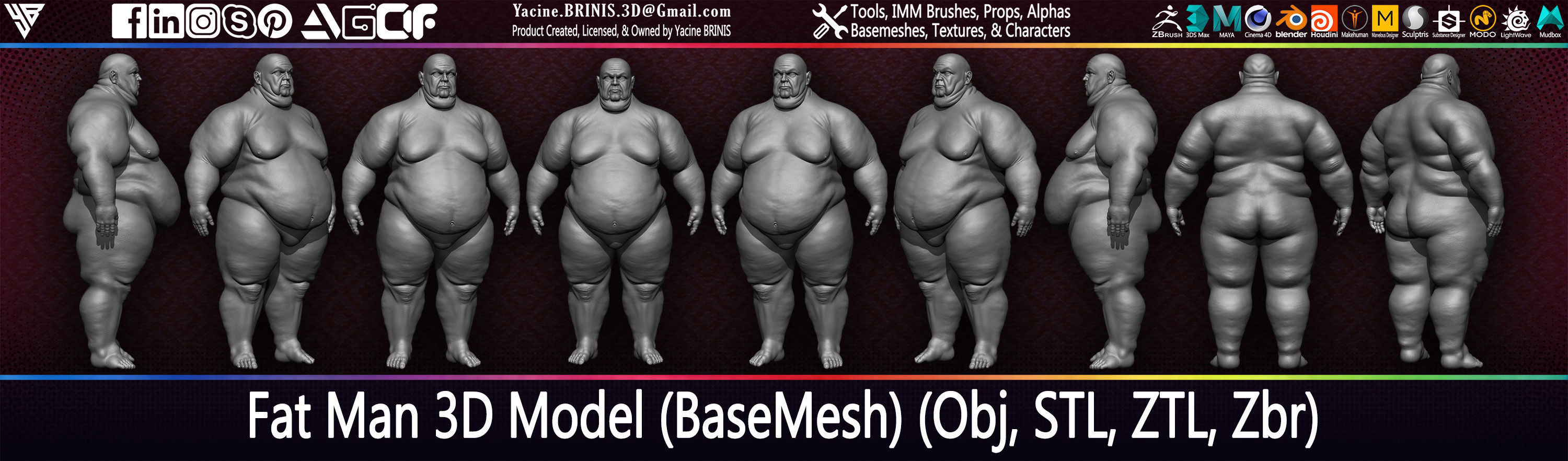 Fat Man Base-mesh 3D Model Low-poly 3D model_26