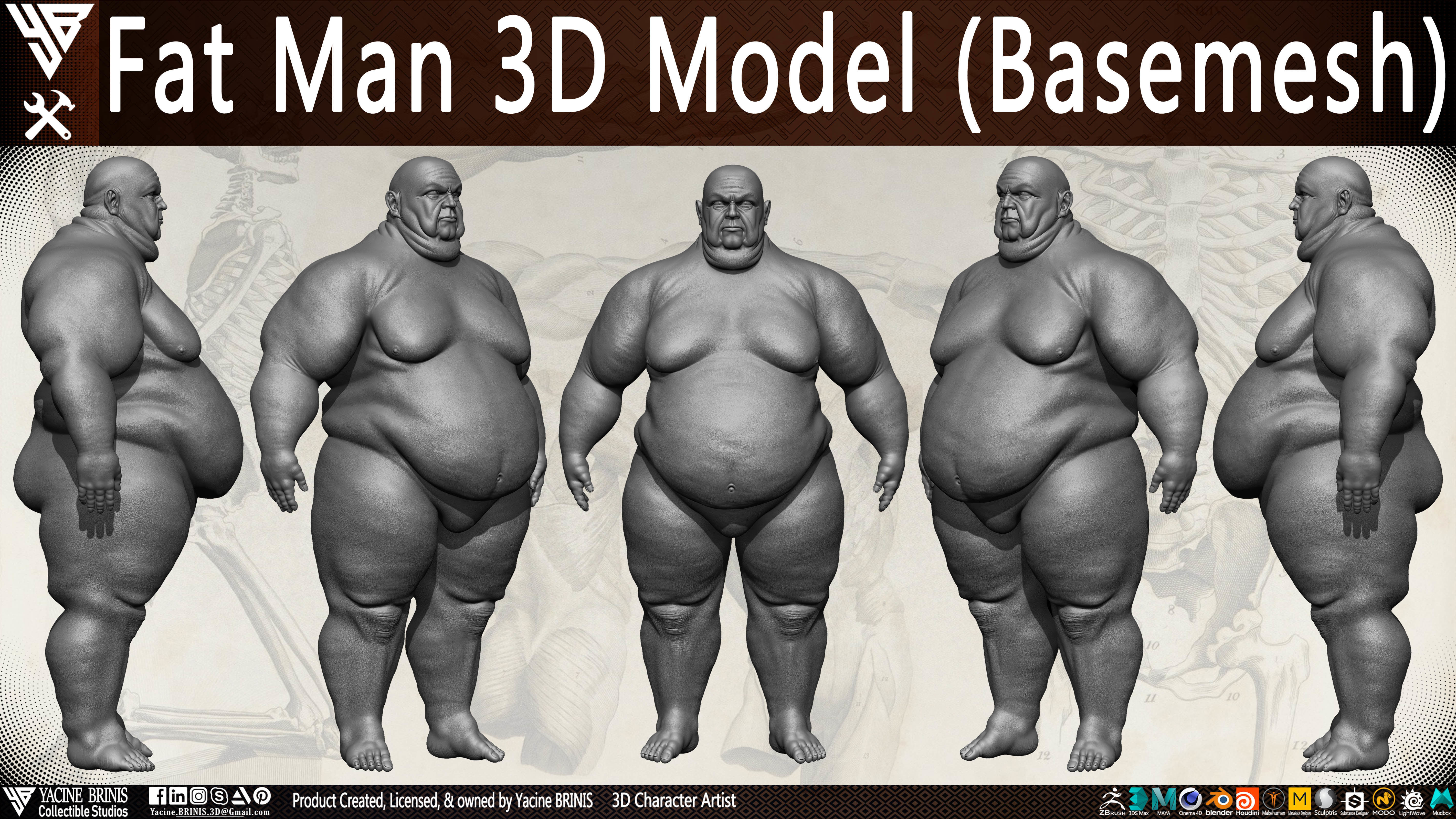 Fat Man Base-mesh 3D Model Low-poly 3D model_14