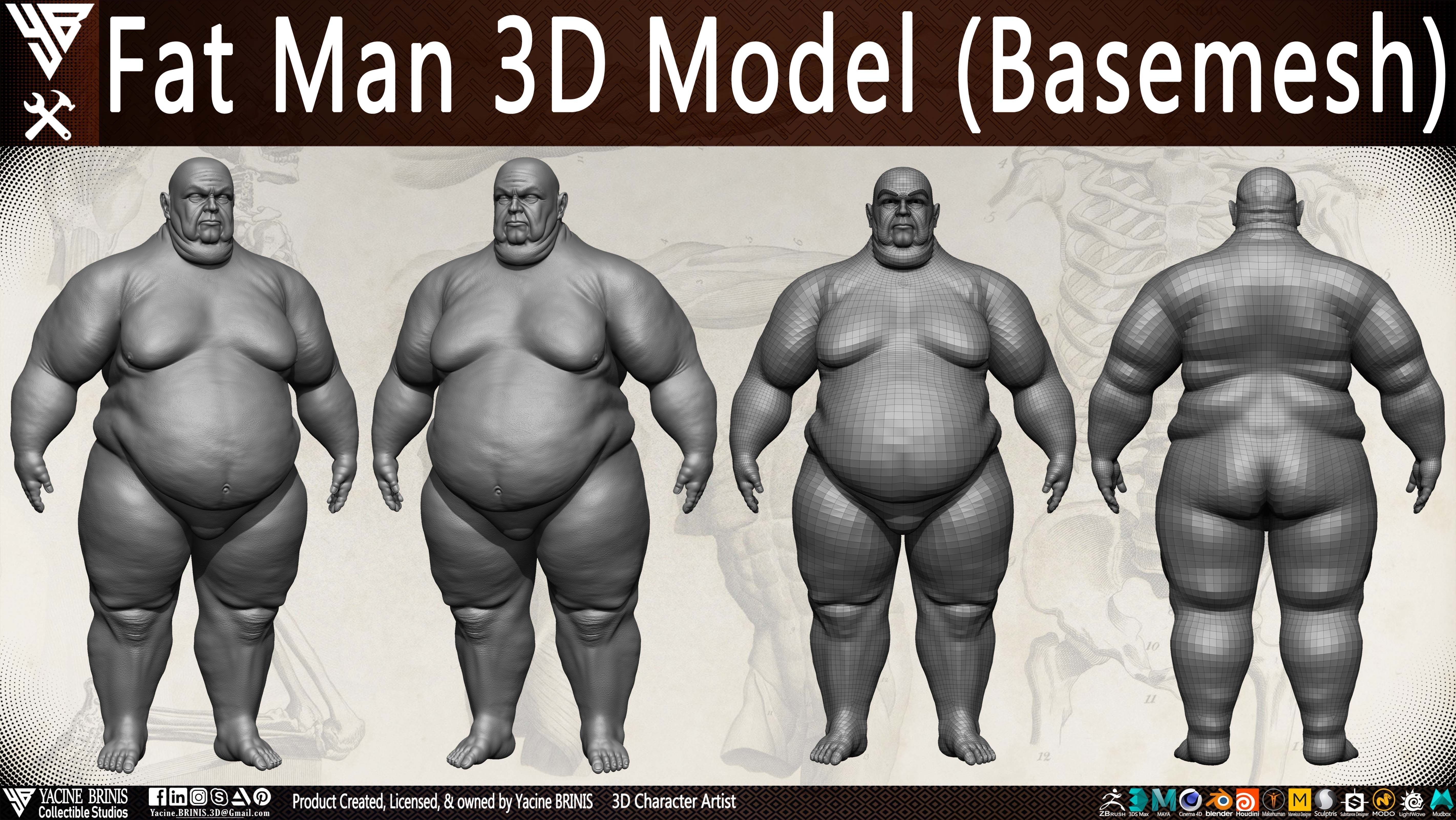 Fat Man Base-mesh 3D Model Low-poly 3D model_22