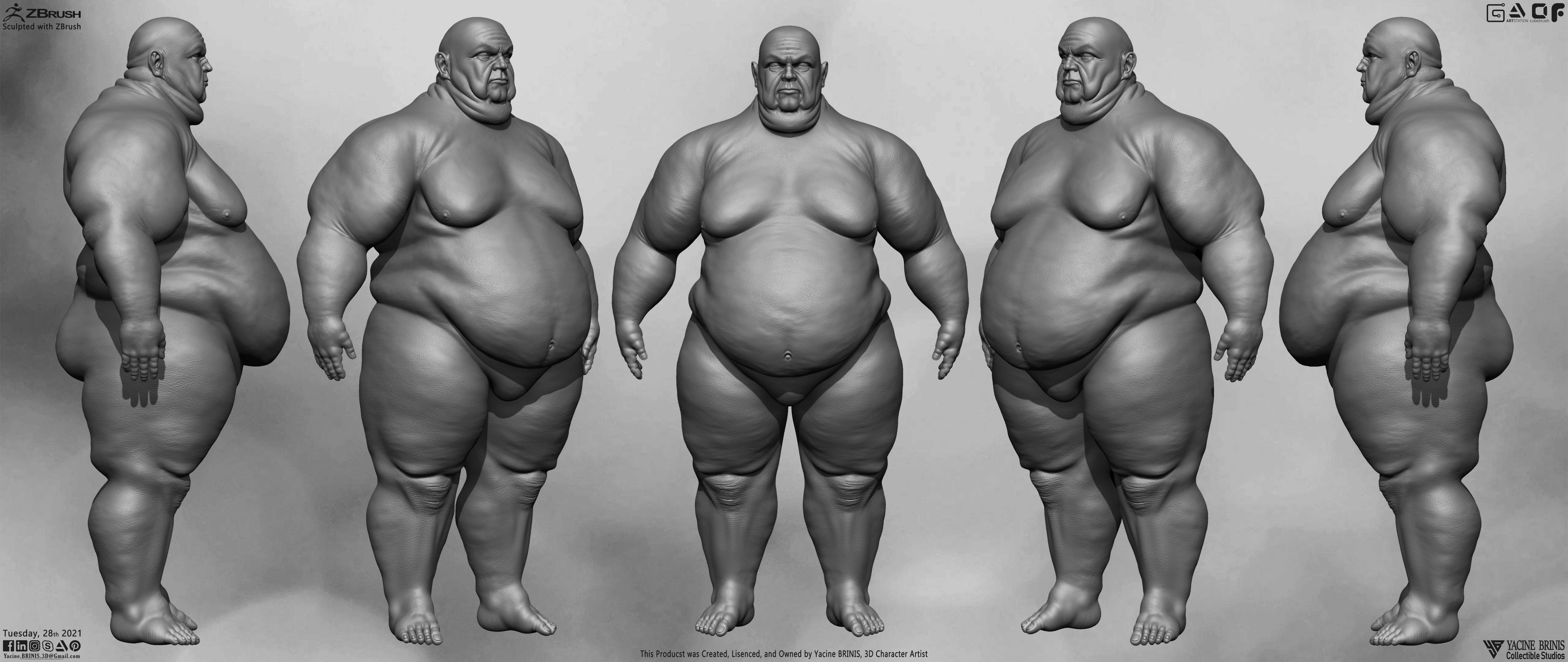 Fat Man Base-mesh 3D Model Low-poly 3D model_1