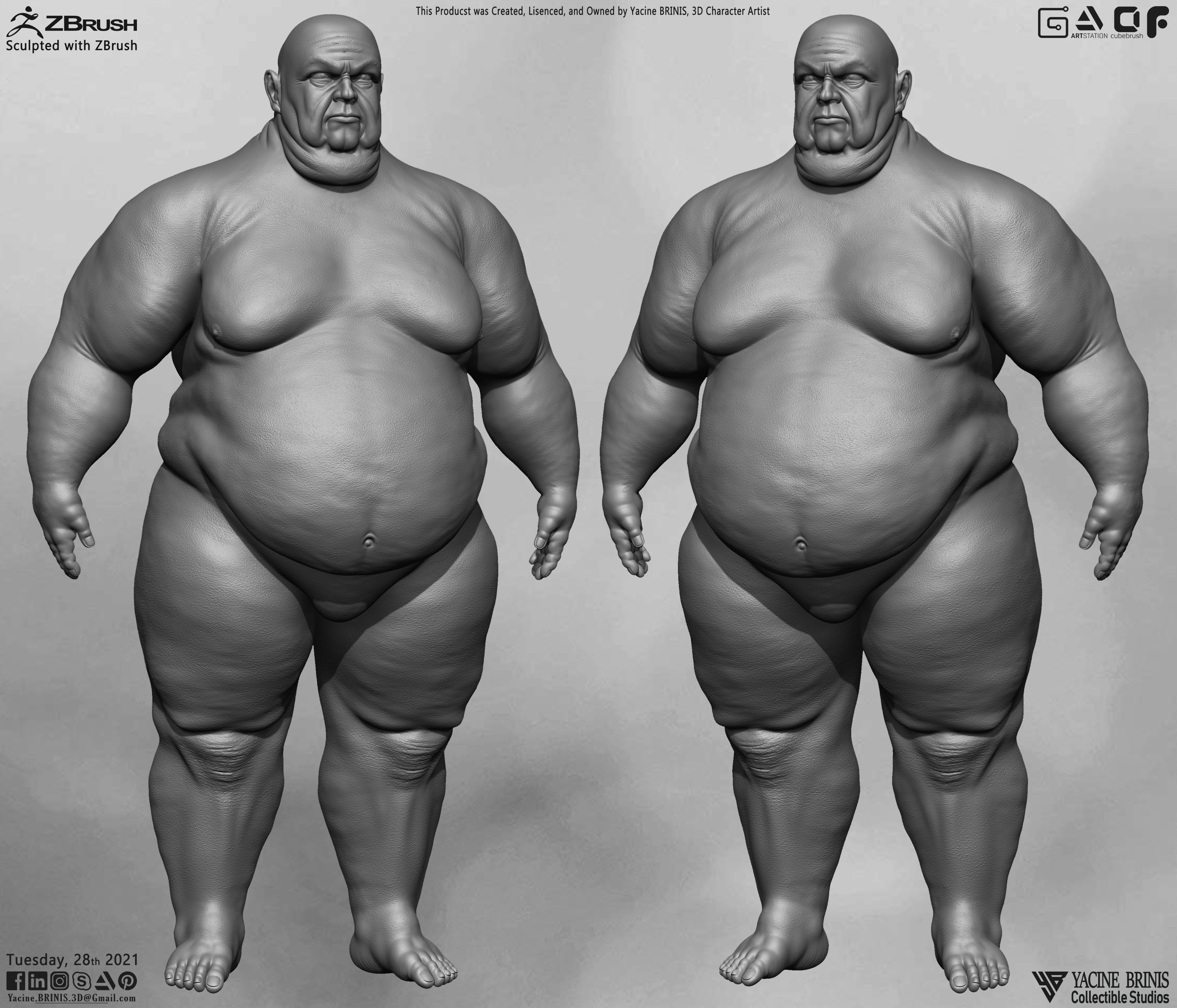 Fat Man Base-mesh 3D Model Low-poly 3D model_10