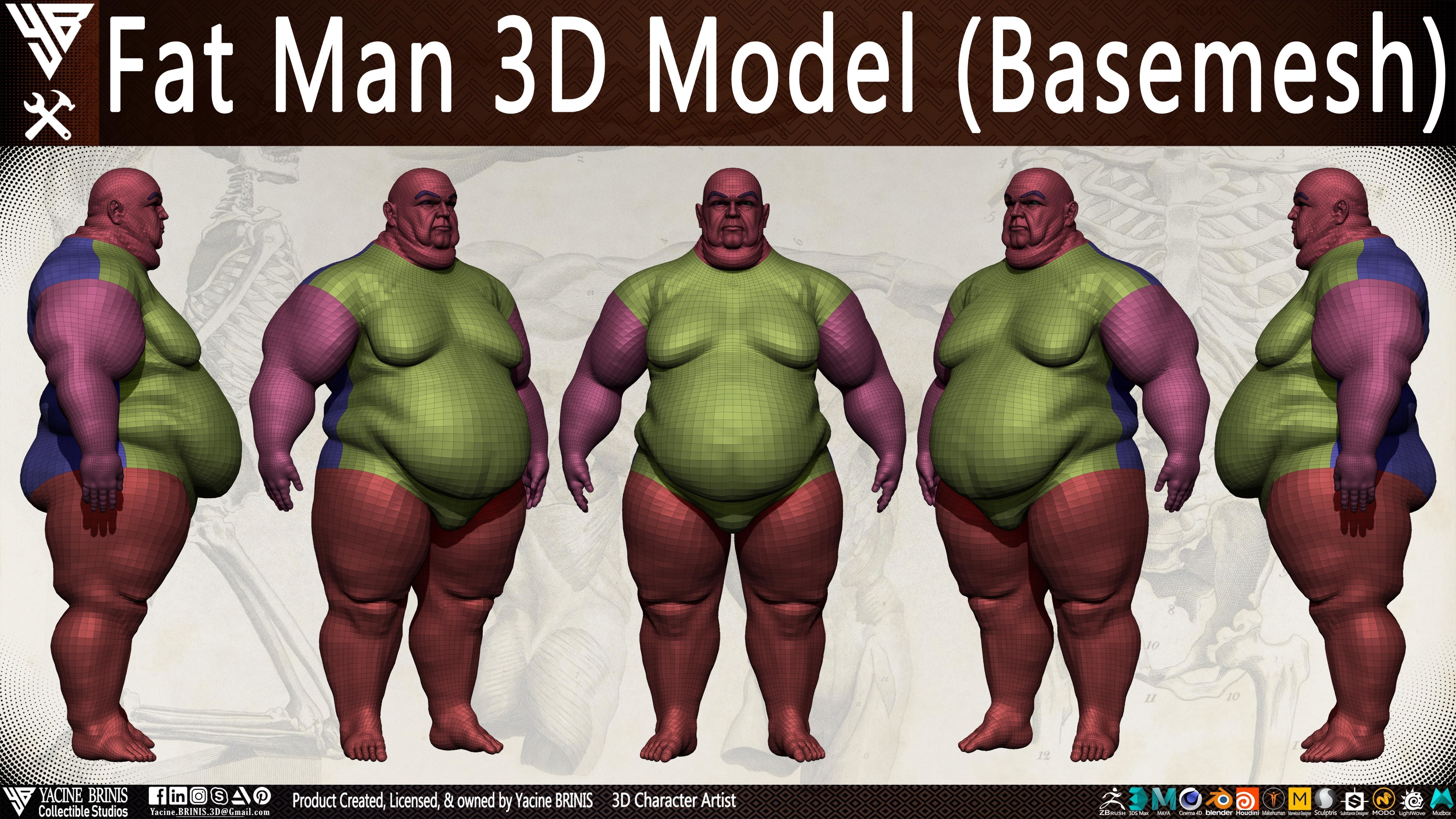 Fat Man Base-mesh 3D Model Low-poly 3D model_17
