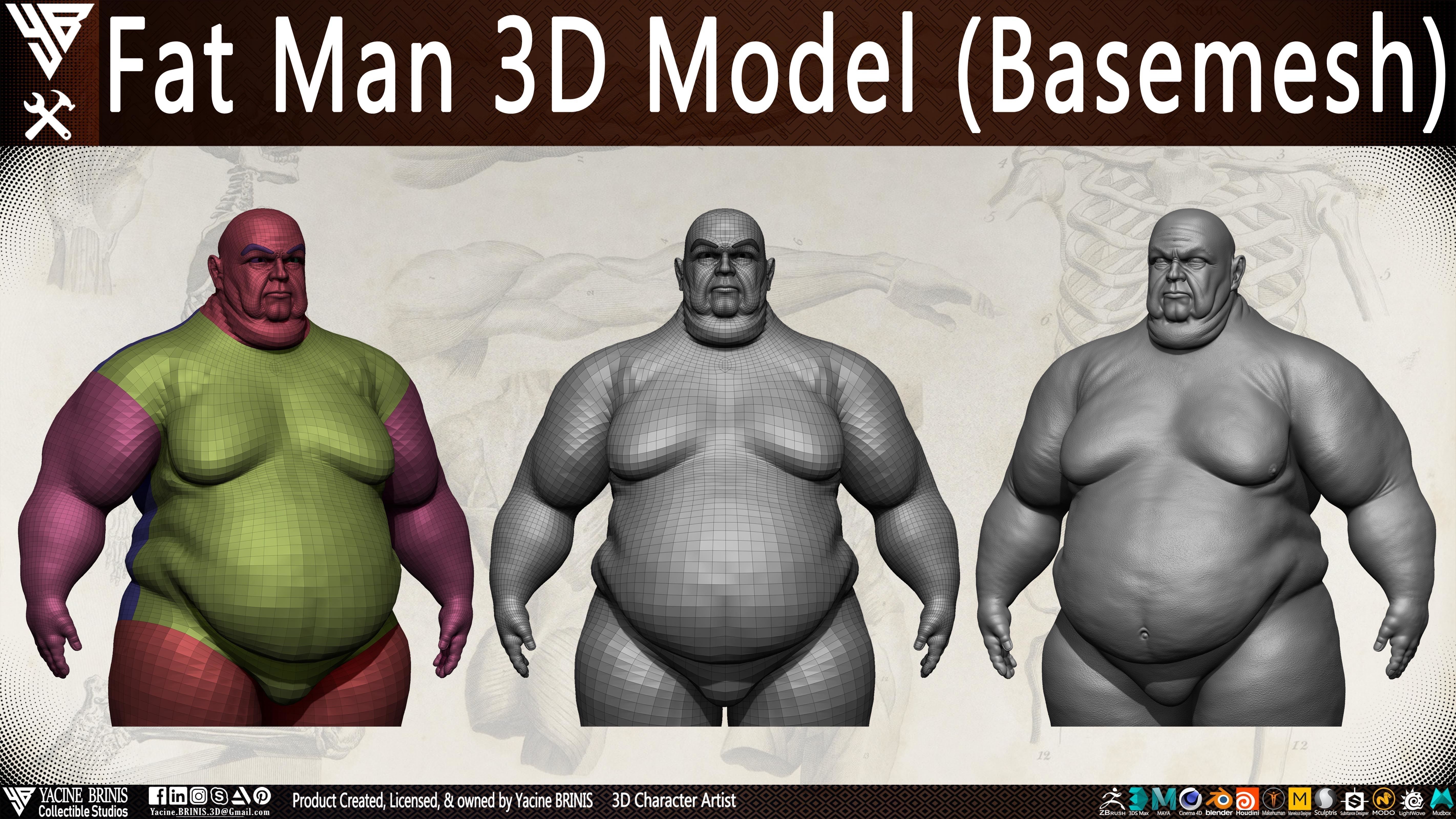Fat Man Base-mesh 3D Model Low-poly 3D model_20