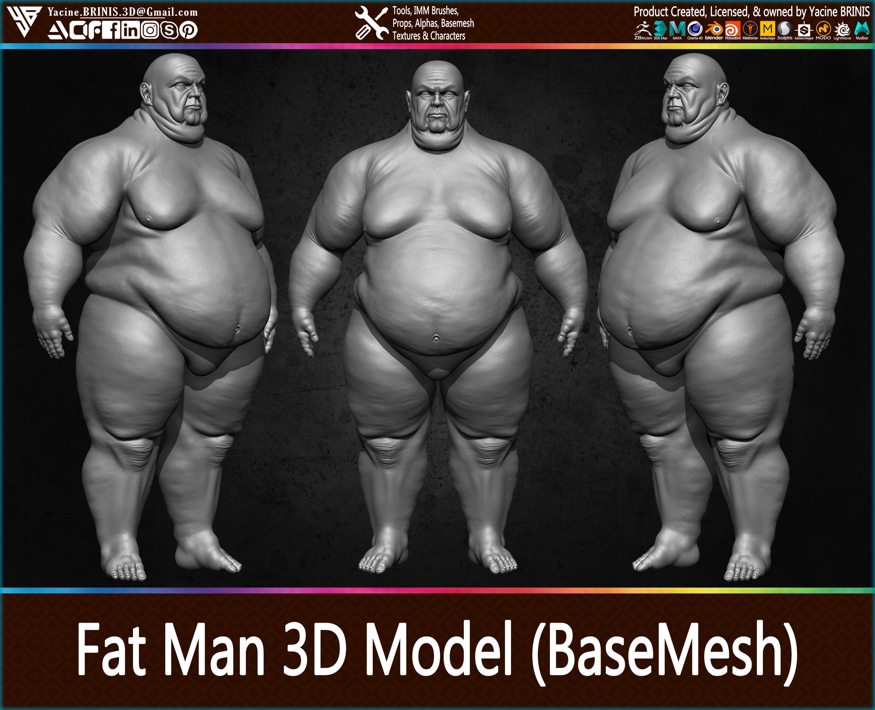 Fat Man Base-mesh 3D Model Low-poly 3D model_25