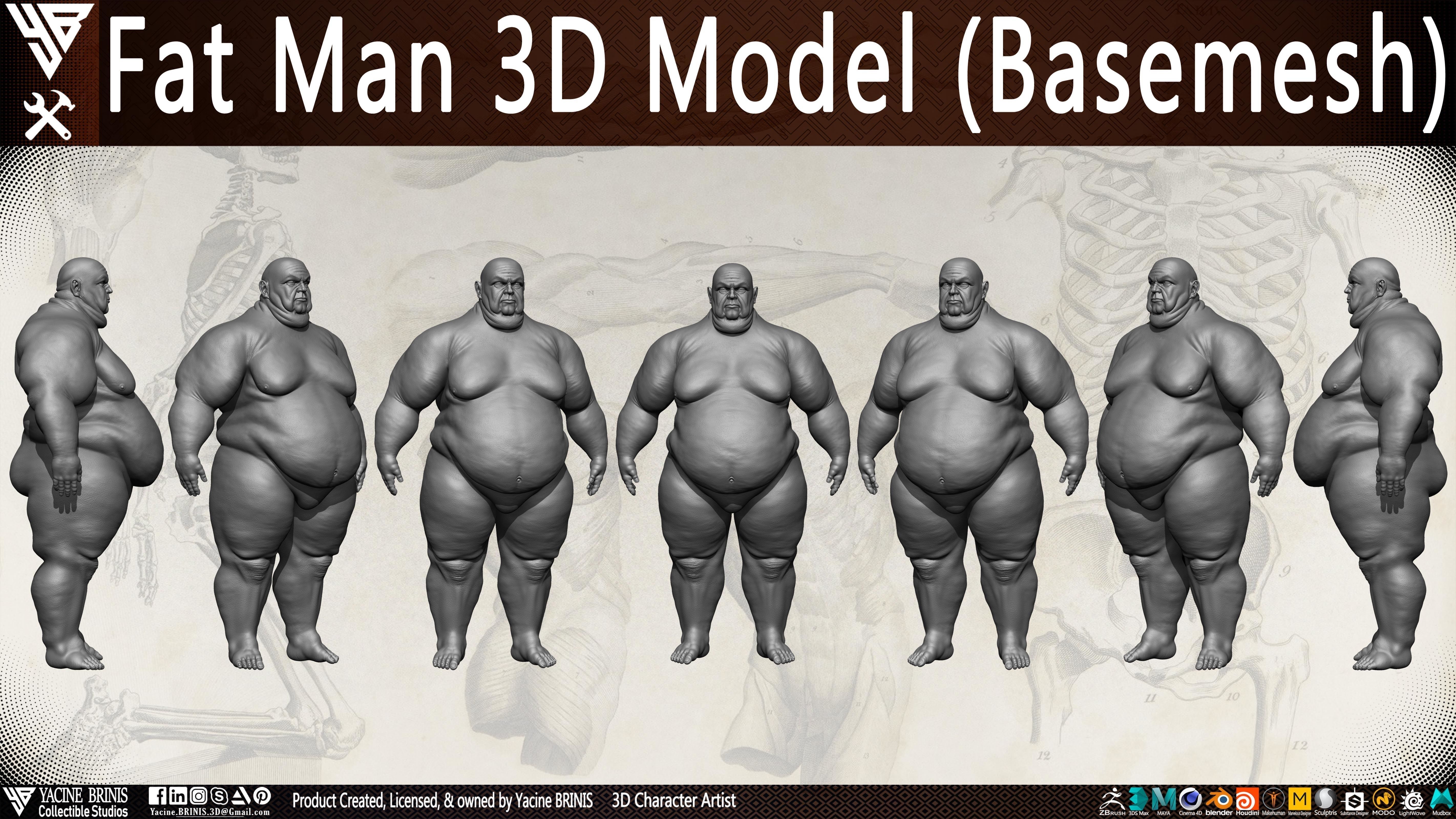 Fat Man Base-mesh 3D Model Low-poly 3D model_16