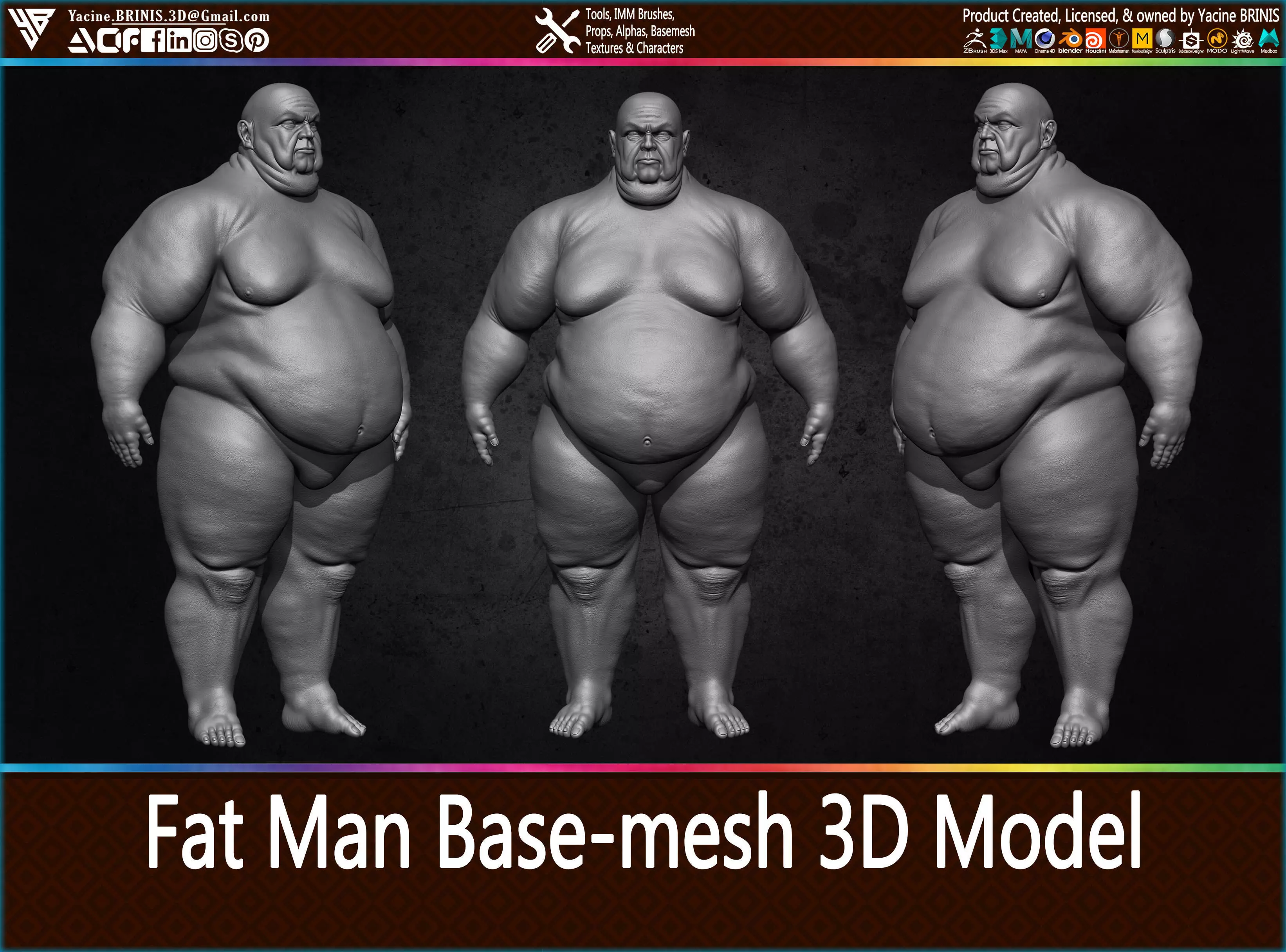 Fat Man Base-mesh 3D Model Low-poly 3D model_0
