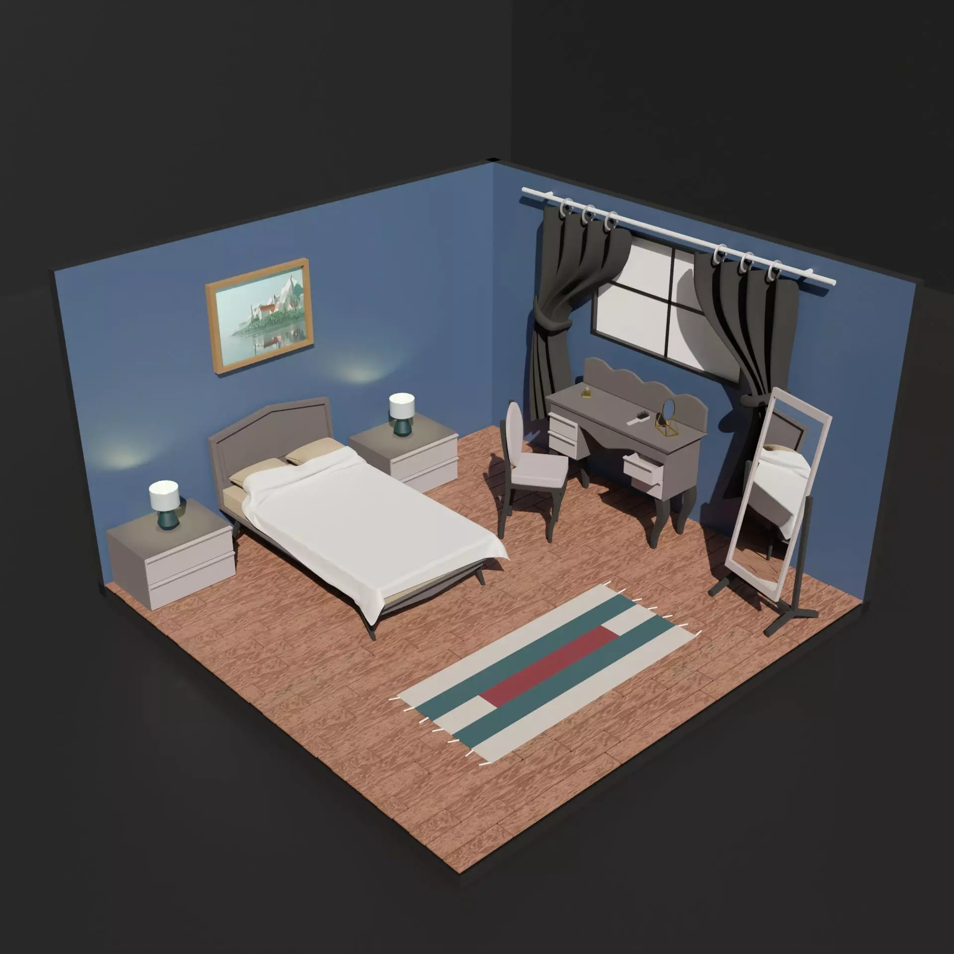 Isometric Bedroom Free low-poly 3D model