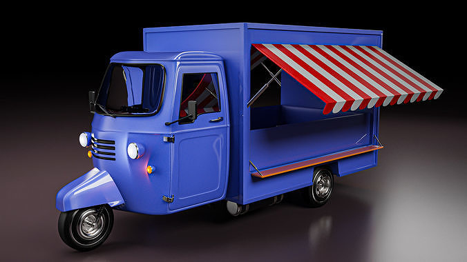 Food truck delivery tricycle Low-poly 3D model