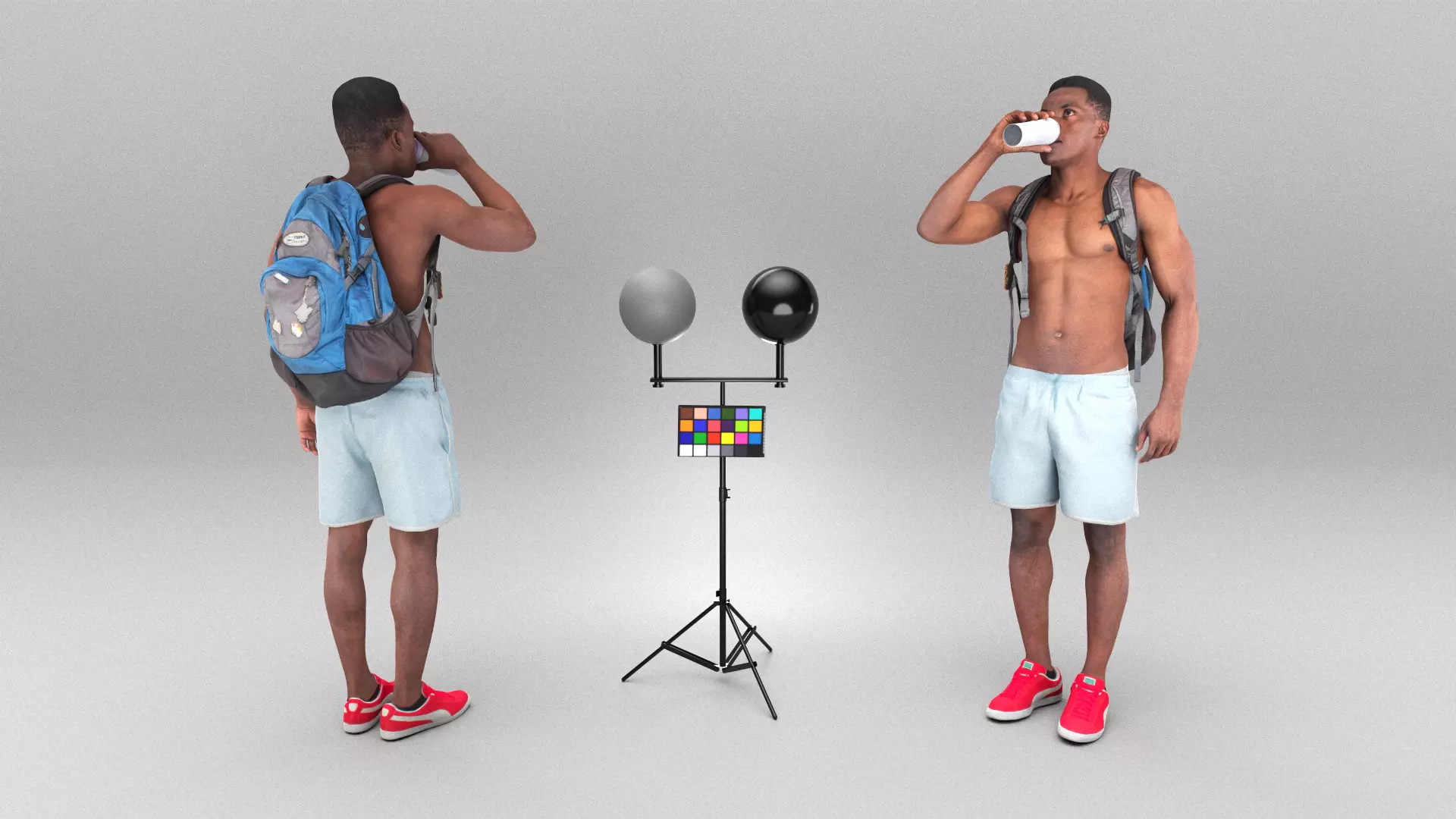 Dude with backpack drinking water 373 Low-poly 3D model
