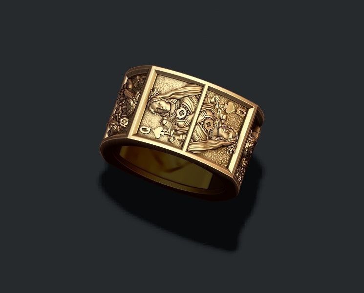 playing cards Queens pairs ring 3D print model_1