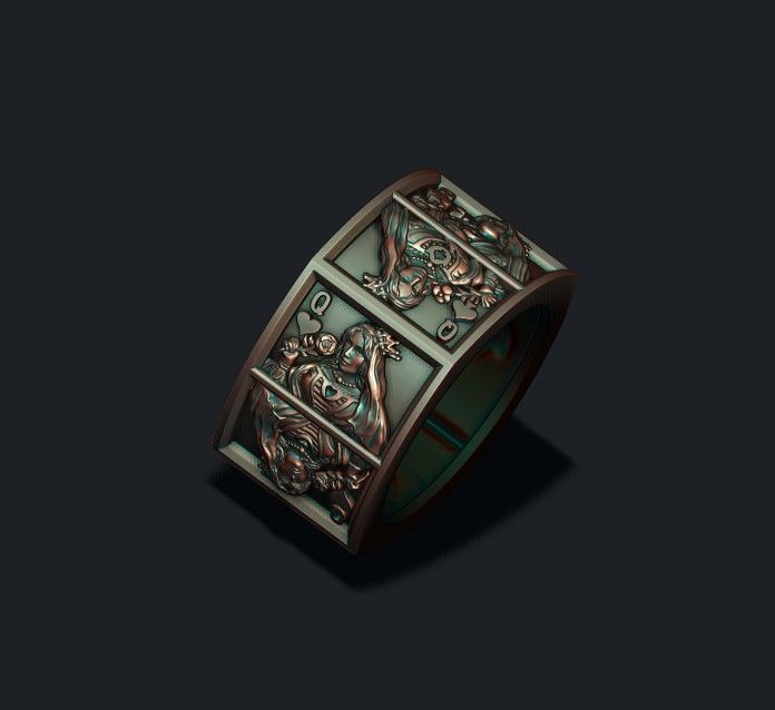 playing cards Queens pairs ring 3D print model_4