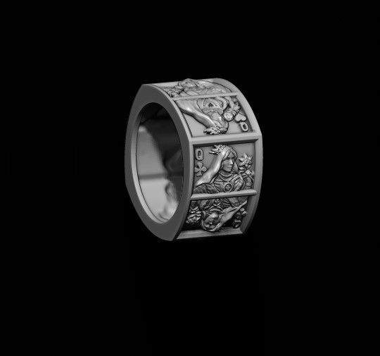 playing cards Queens pairs ring 3D print model_6