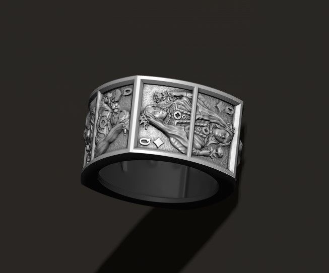 playing cards Queens pairs ring 3D print model_3