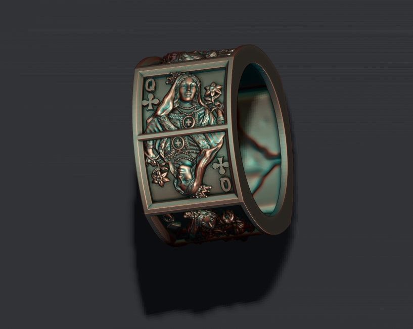playing cards Queens pairs ring 3D print model_5