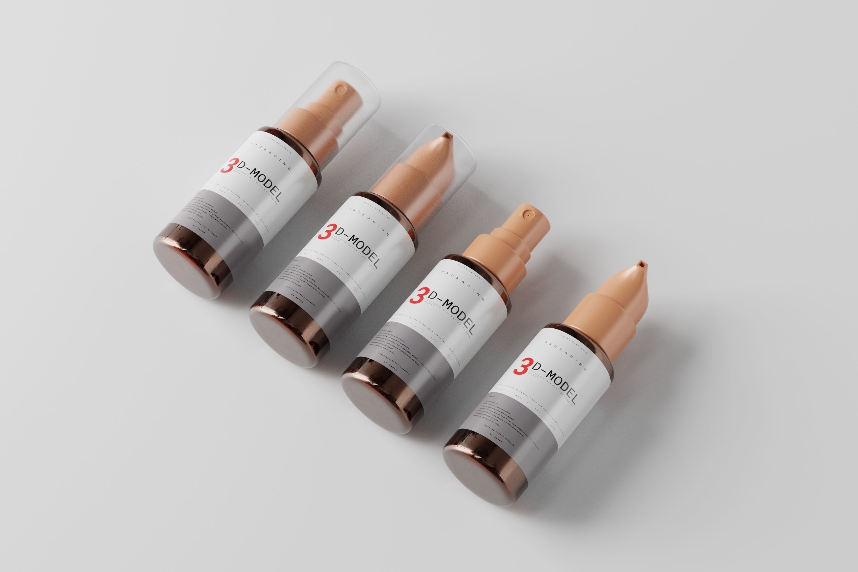 Amber Glass Tiny Airless Pump Bottle and Spray Bottle Low-poly 3D model_5