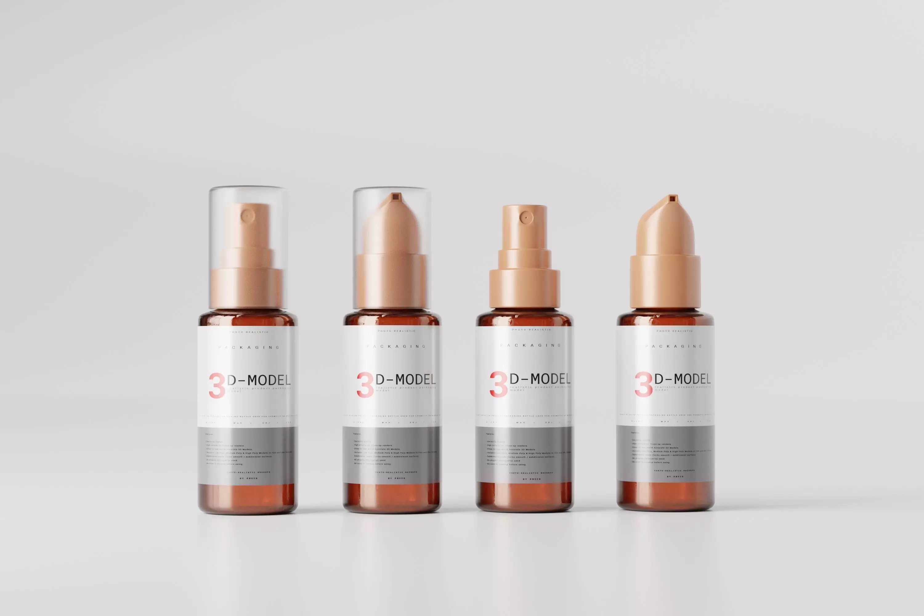 Amber Glass Tiny Airless Pump Bottle and Spray Bottle Low-poly 3D model_0