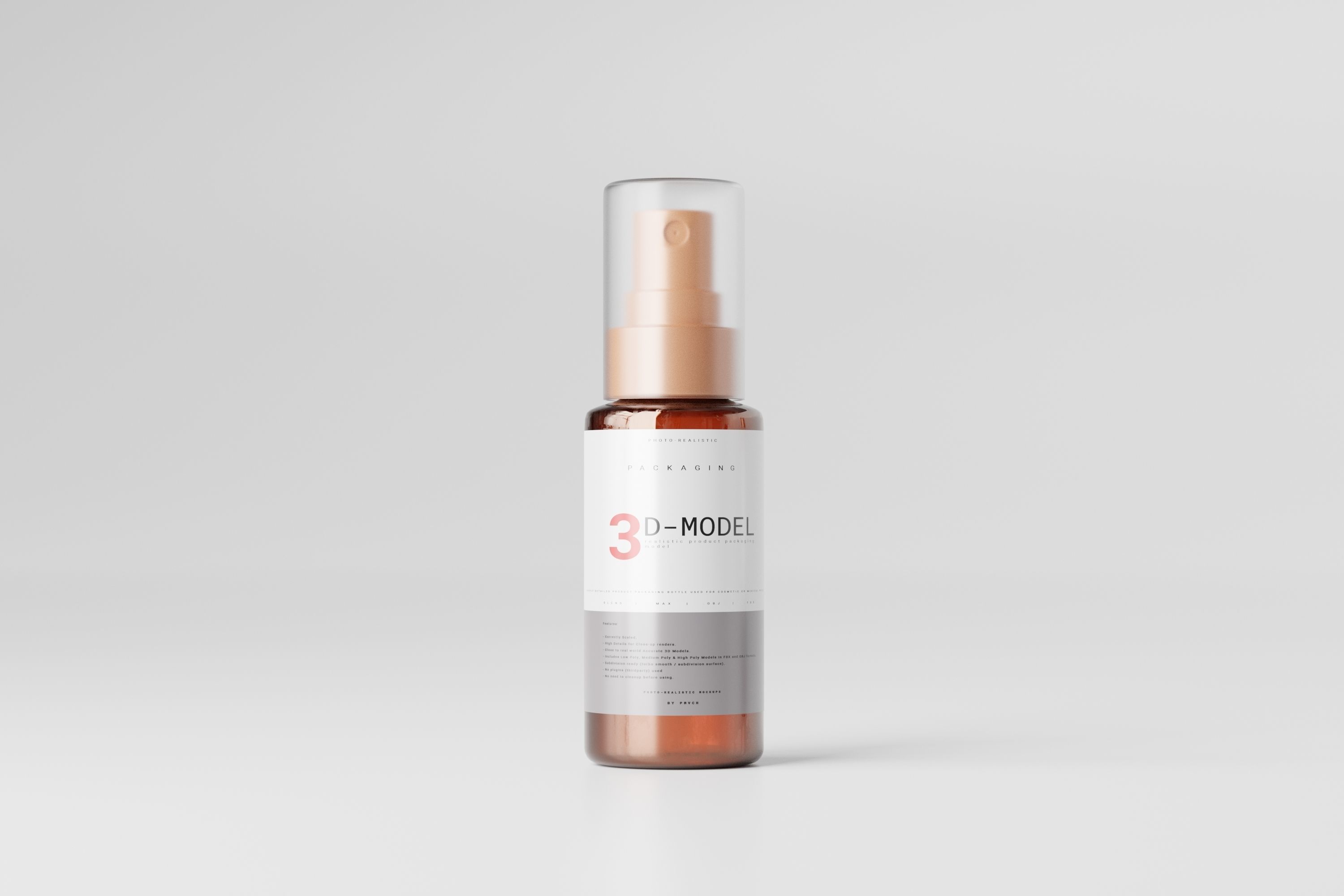 Amber Glass Tiny Airless Pump Bottle and Spray Bottle Low-poly 3D model_1