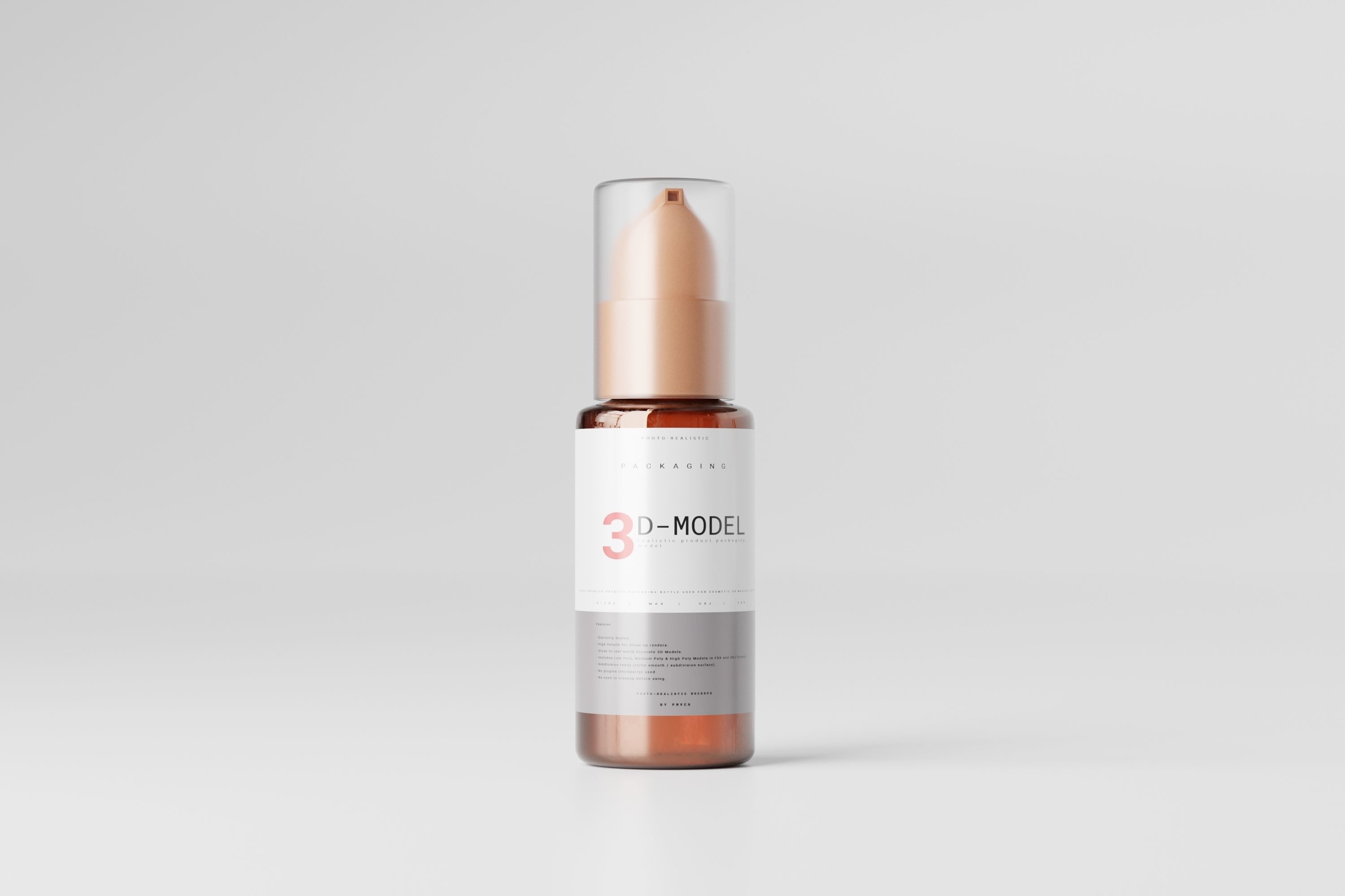 Amber Glass Tiny Airless Pump Bottle and Spray Bottle Low-poly 3D model_2