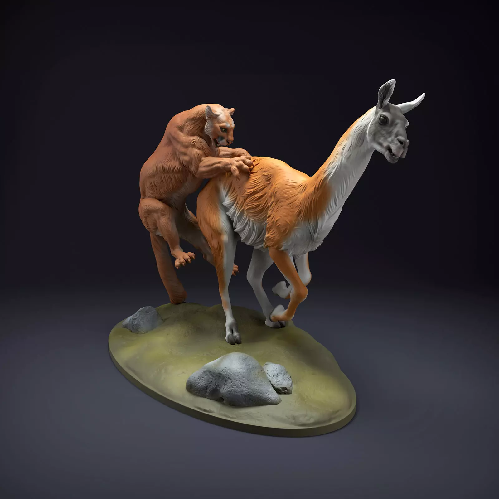 Mountain Lion Guanaco Hunt for 3D Printing 3D print model_0
