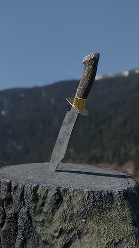Low poly and high poly scene prop hunting knife Low-poly 3D model