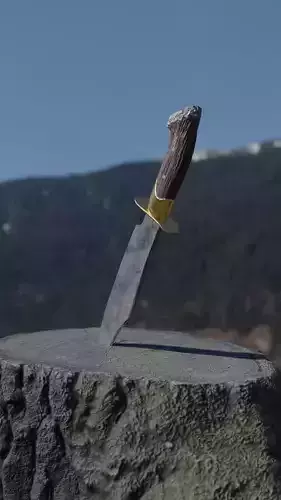 Low poly and high poly scene prop hunting knife