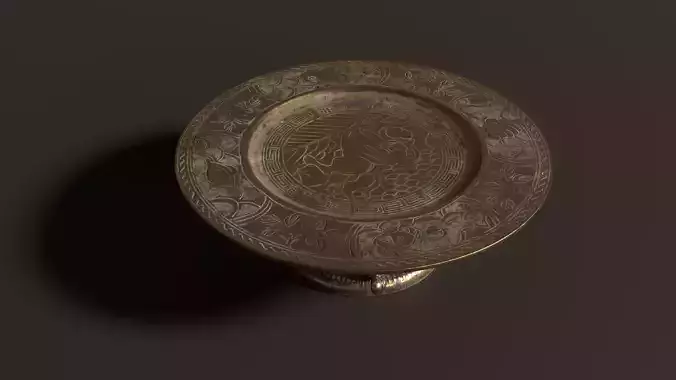 3D Antique Chinese Bronze Brass Tray