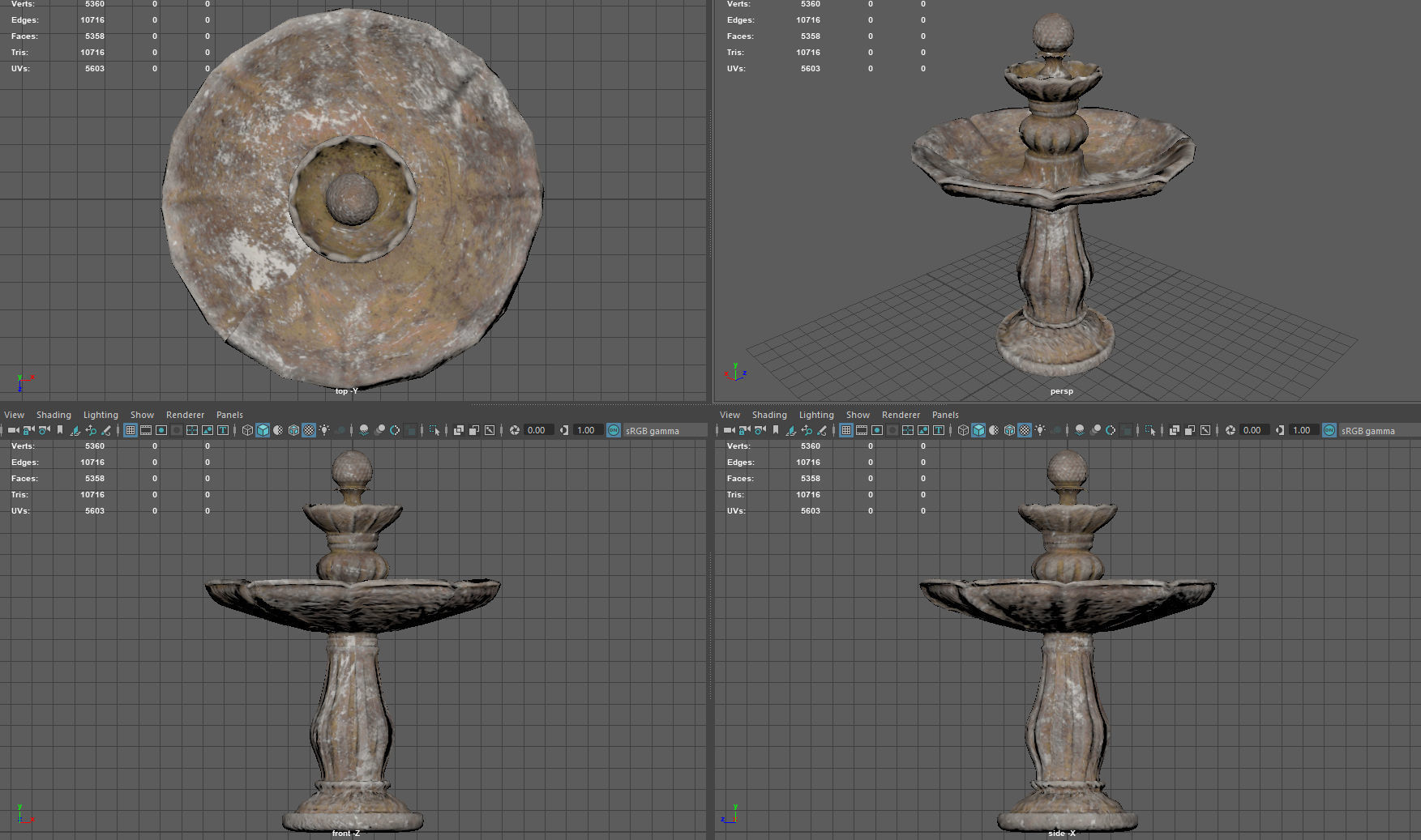 Round garden fountain Low-poly 3D model_5