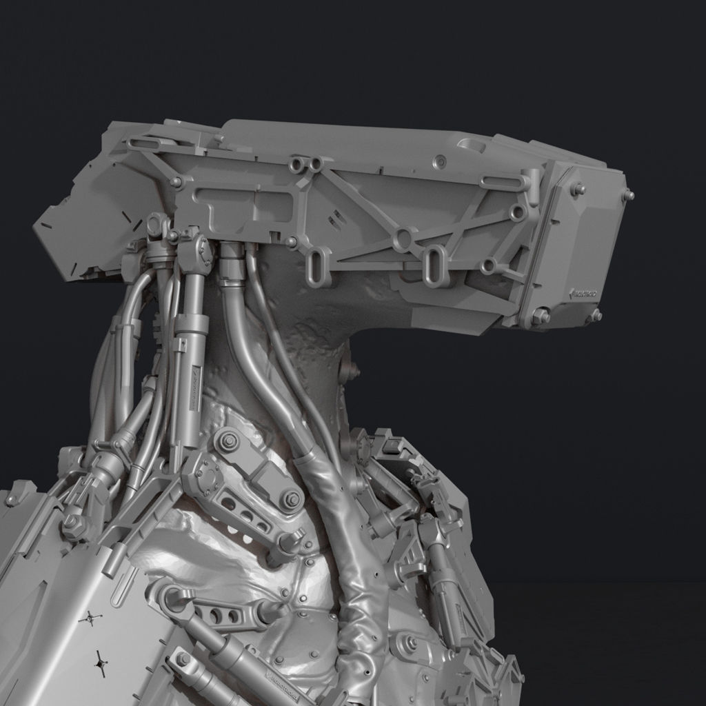 Hammerhead futuristic bust made of metal 3D print model_4