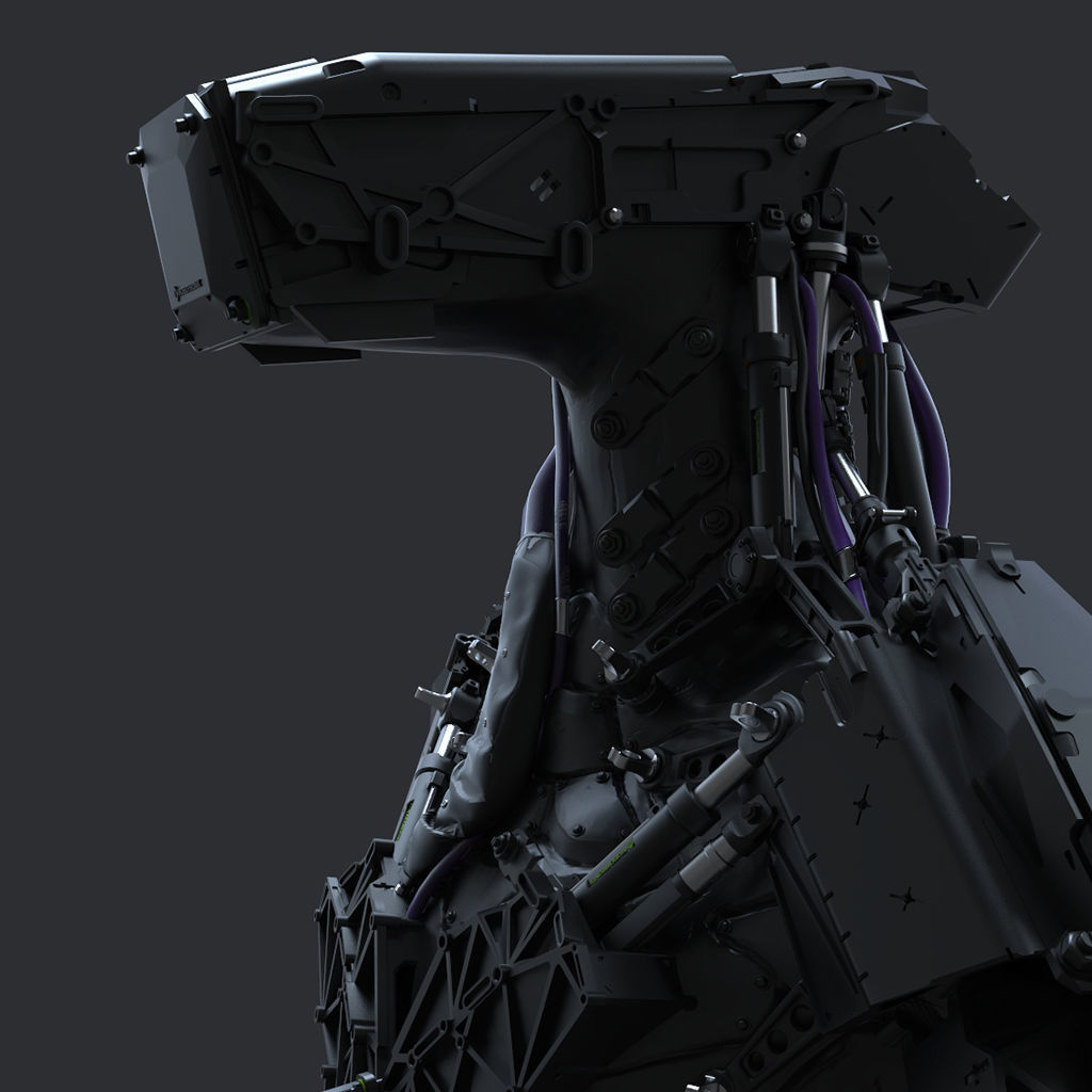 Hammerhead futuristic bust made of metal 3D print model_3