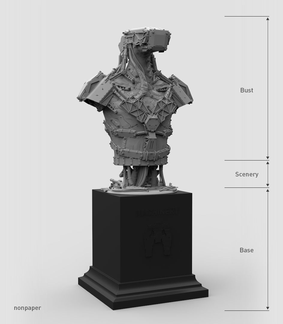 Hammerhead futuristic bust made of metal 3D print model_1