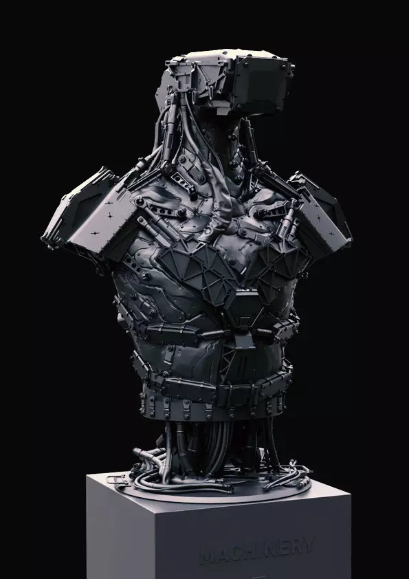 Hammerhead futuristic bust made of metal 3D print model_0