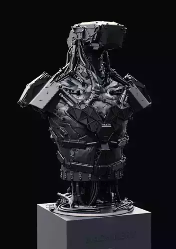 Hammerhead futuristic bust made of metal 3D print model