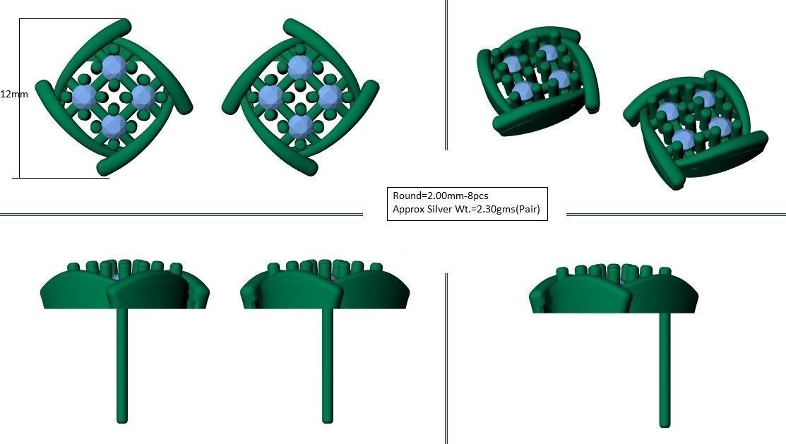 Square earrings  3D print model_1