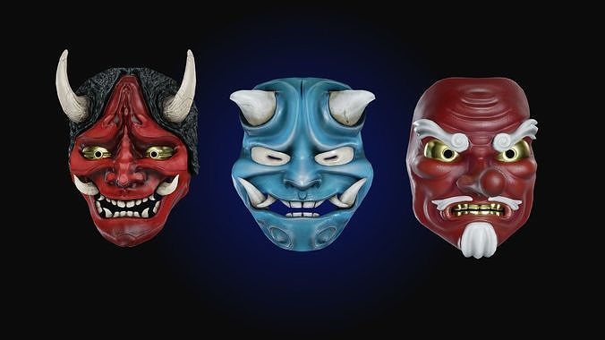 Low Poly Japanese Masks Low-poly 3D model