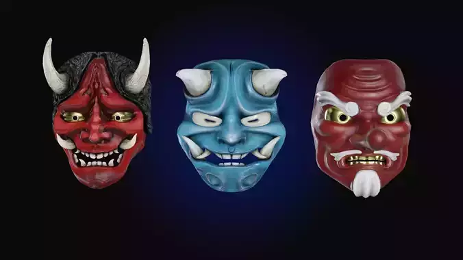 Low Poly Japanese Masks Low-poly 3D model
