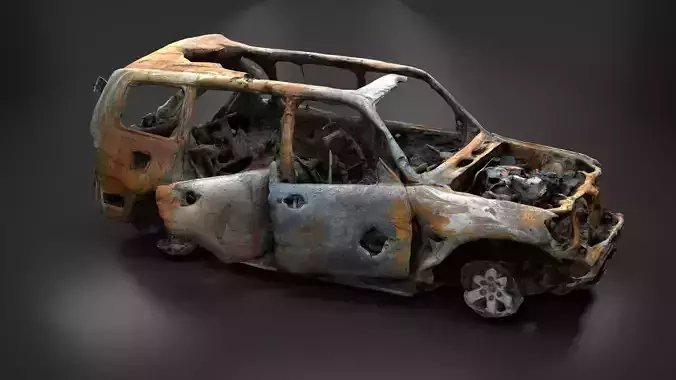 Destroyed and burnt civil car Photoscan PBR Game Ready