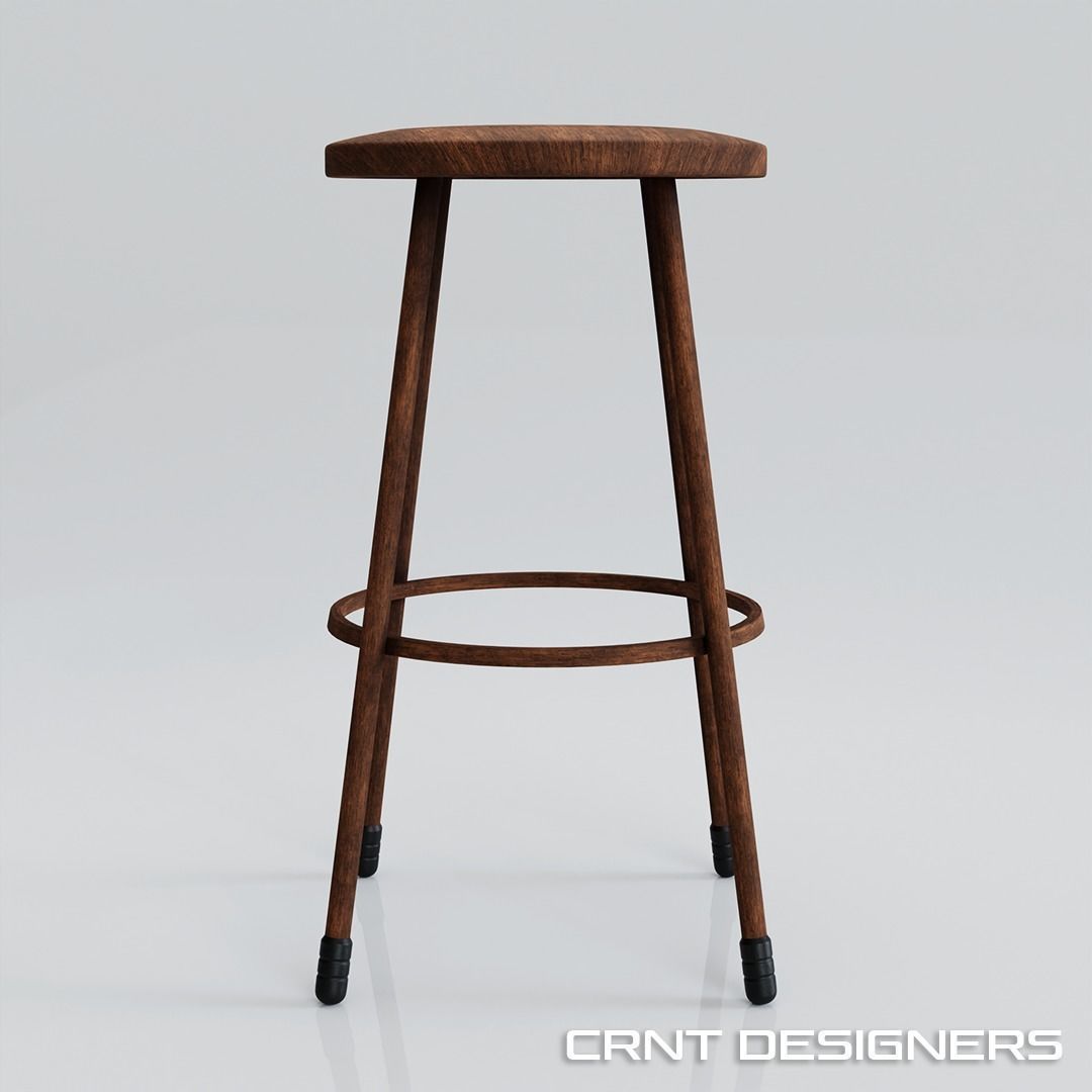 Wooden Stool Low Poly PBR 3D Model Low-poly 3D model_5