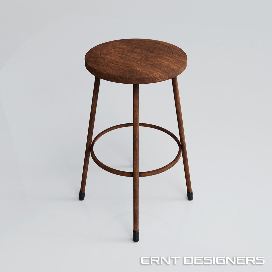 Wooden Stool Low Poly PBR 3D Model Low-poly 3D model_3
