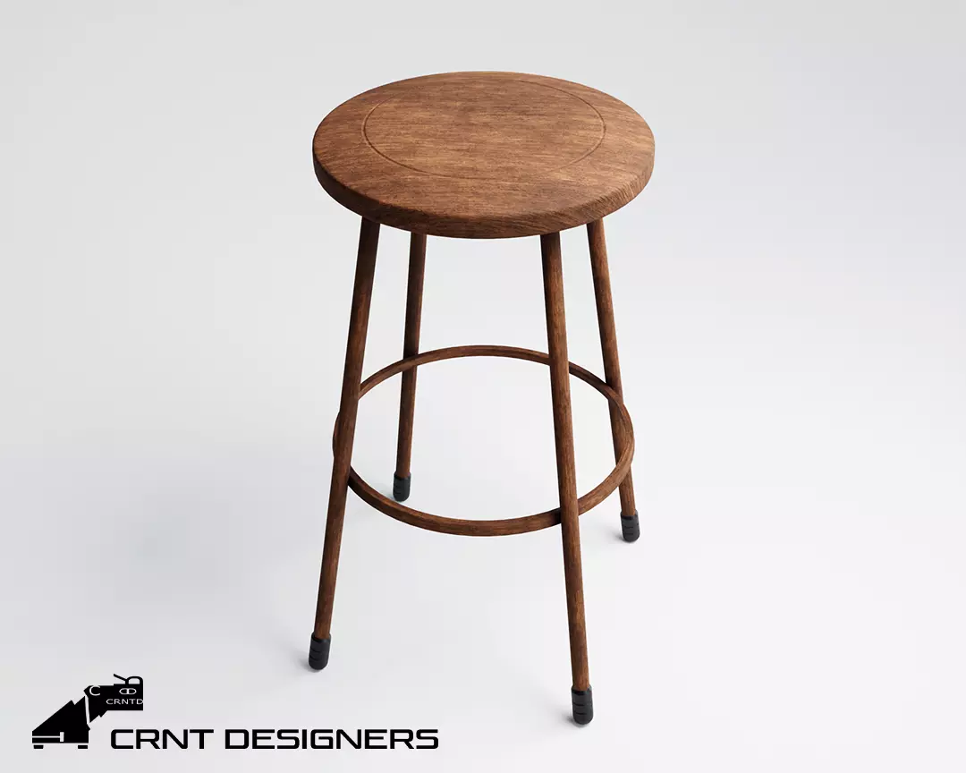 Wooden Stool Low Poly PBR 3D Model Low-poly 3D model_0